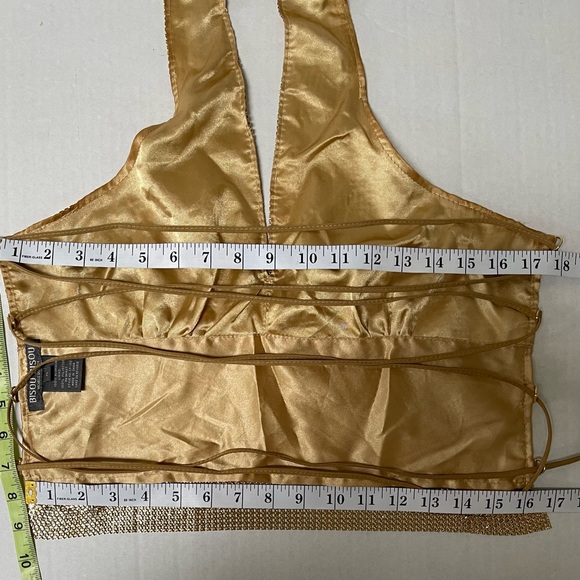 Bisou Bisou by Michele Bohbot Sexy gold metal sequin mesh halter Sz: M - Picture 7 of 8